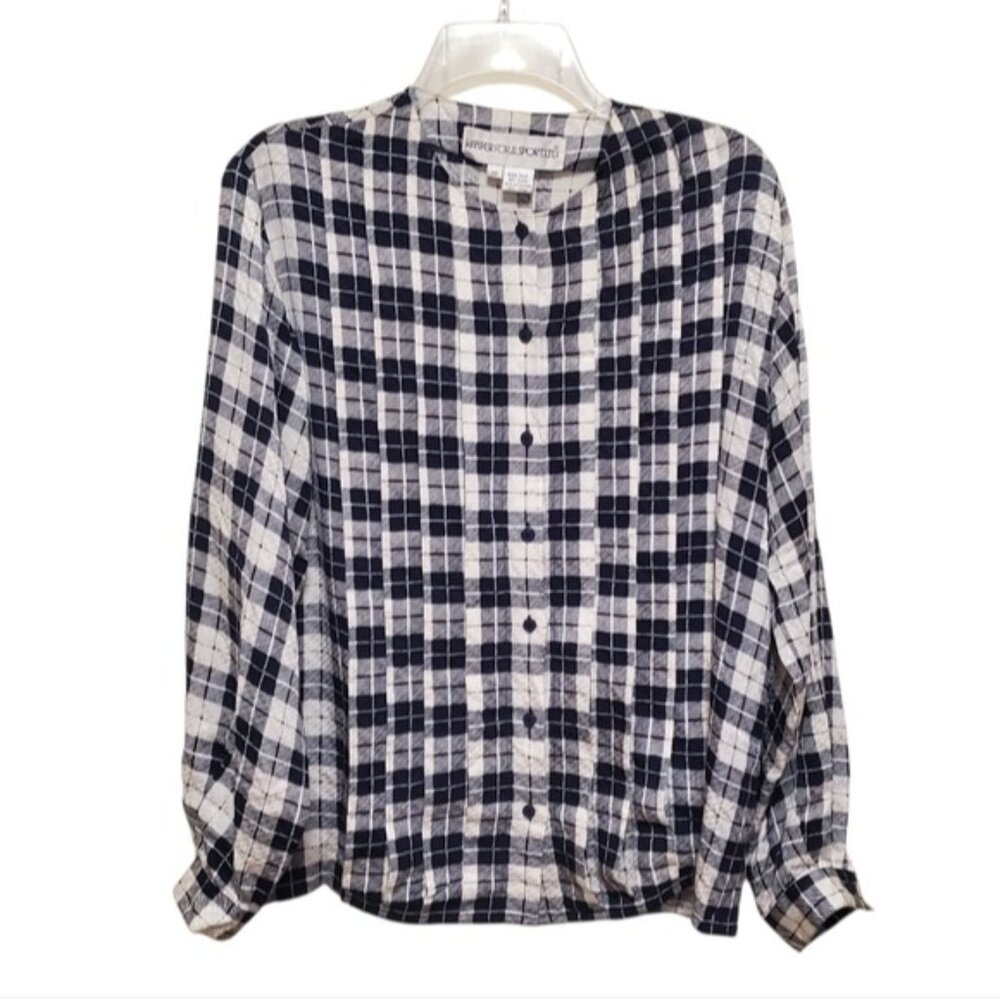 Vintage Pure Silk Plaid Blouse Houndstooth Pane Secretary Top
